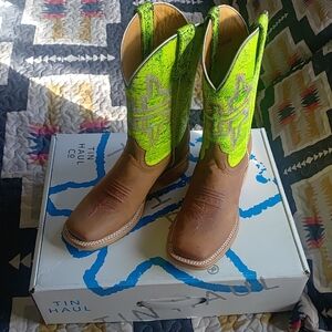 NEW Tin Haul Neon Green and Brown Cowboy Boots.